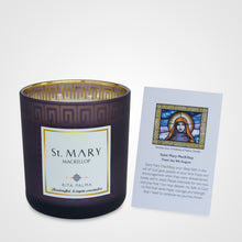 Load image into Gallery viewer, 2 wick special candle, soy wax, non-toxic, grandparents gift, gold jar. St Mary prayer card.