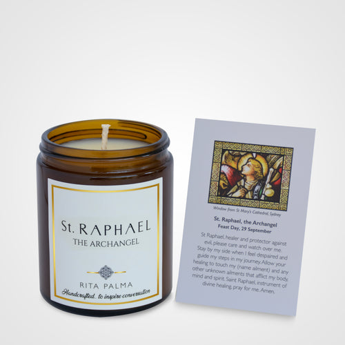 St Raphael, The Archangel spiritual candle,  RITA PALMA, keepsake 